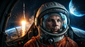 Yuri Gagarin, first human in space, in Soviet cosmonaut suit before Vostok 1 mission